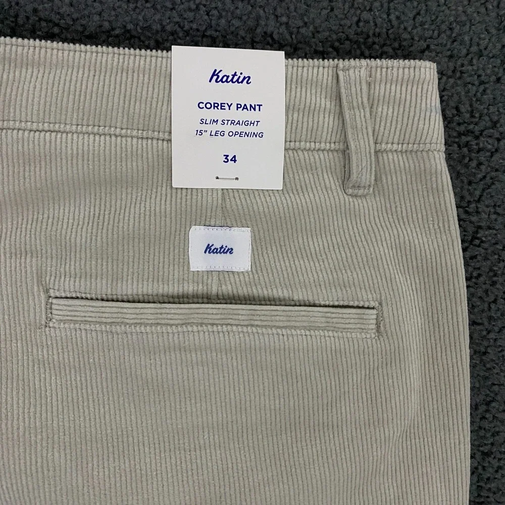 Katin Corey Corduroy Pant Mens 34x32 Slim Straight Chino Light Gray